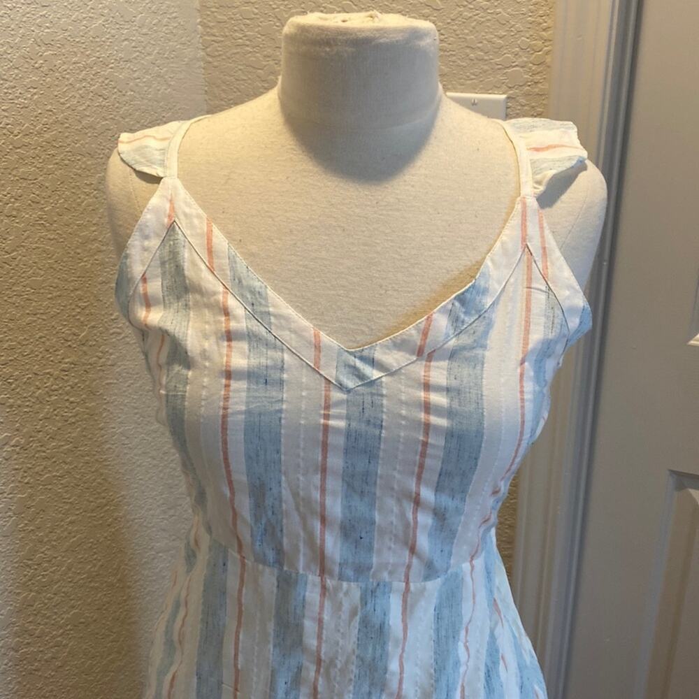 Roxy Snow White Omega Stripe Ruffle Sunday With You Sleeveless Dress NWT Sz M - Picture 2 of 16